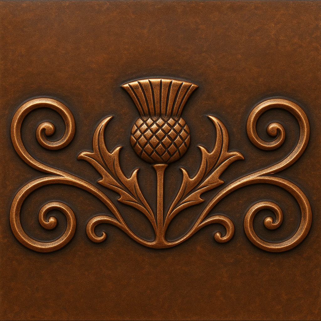 Thistle & Scroll Harmony Copper Panel — Handmade Embossed Decorative Wall & Backsplash Art - Natuross