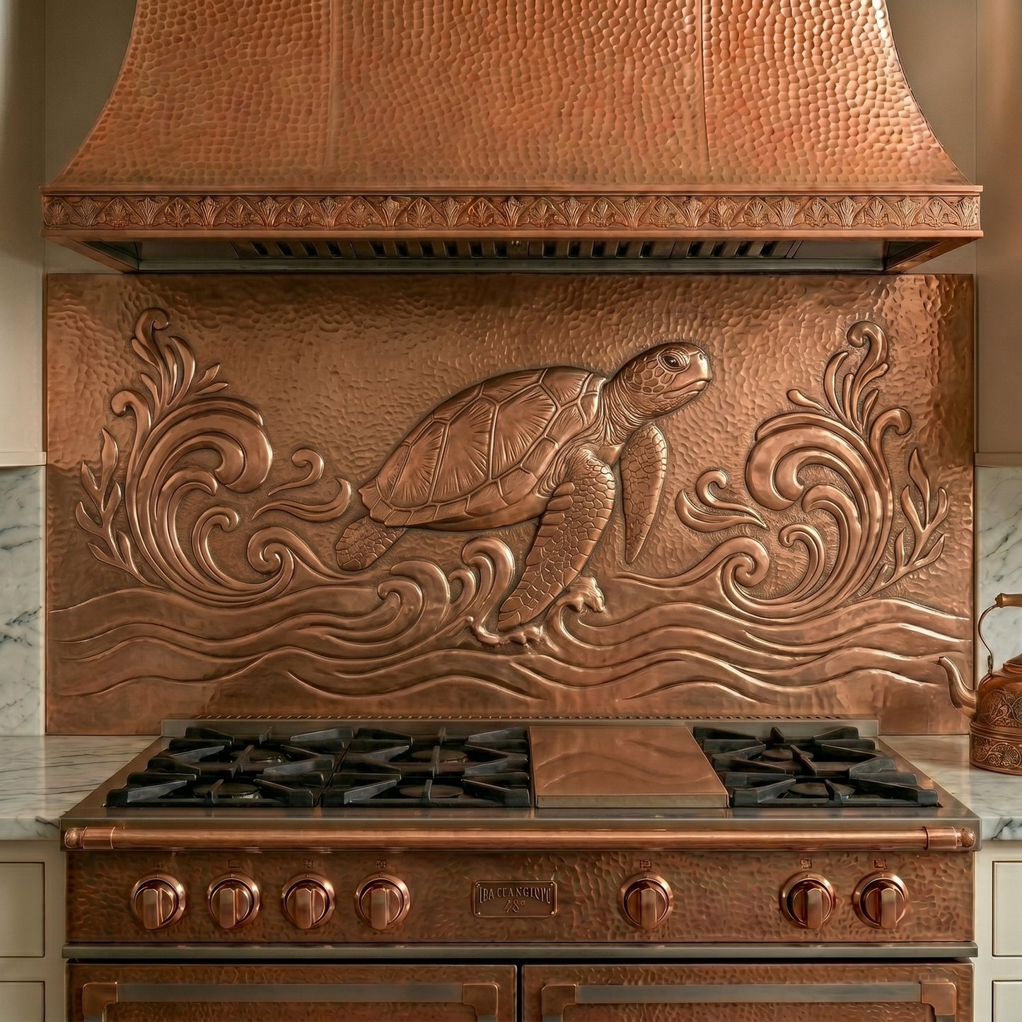 Ocean Wave Sea Turtle Copper Kitchen Backsplash