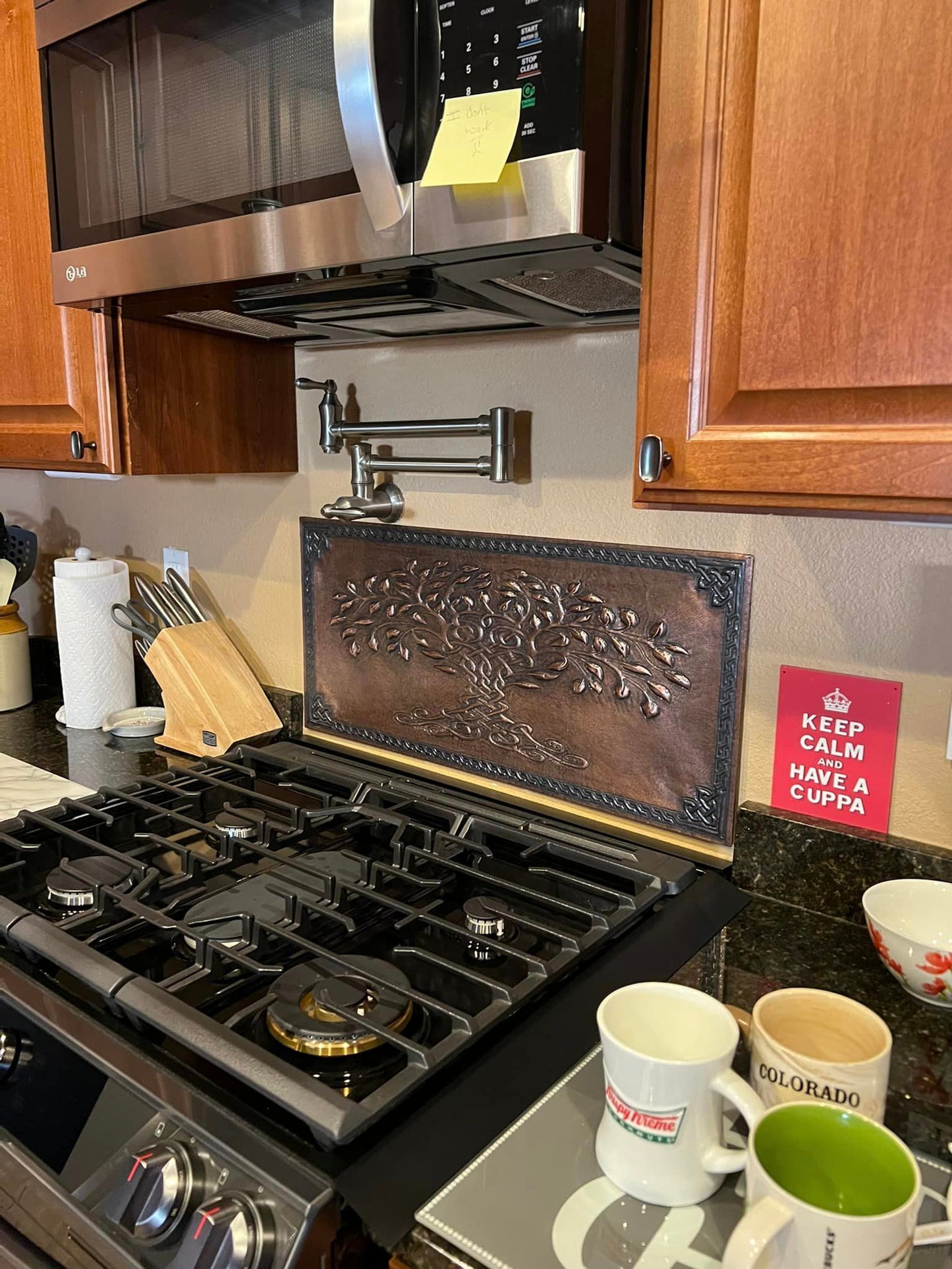 Brown Tree of Life Copper Backsplash | Rustic Handmade Farmhouse Copper Kitchen Wall Art - Natuross