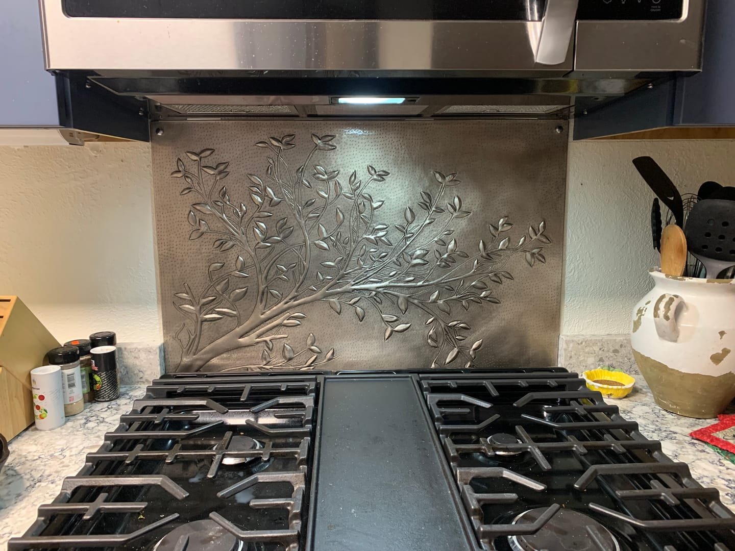 Gray Tree Branches Copper Backsplash | Modern Farmhouse Handmade Copper Kitchen Backsplash Panel