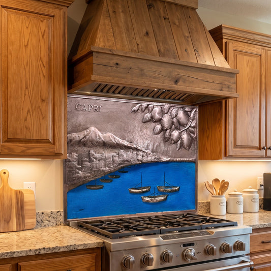 Capri Coast Copper Stove Backsplash