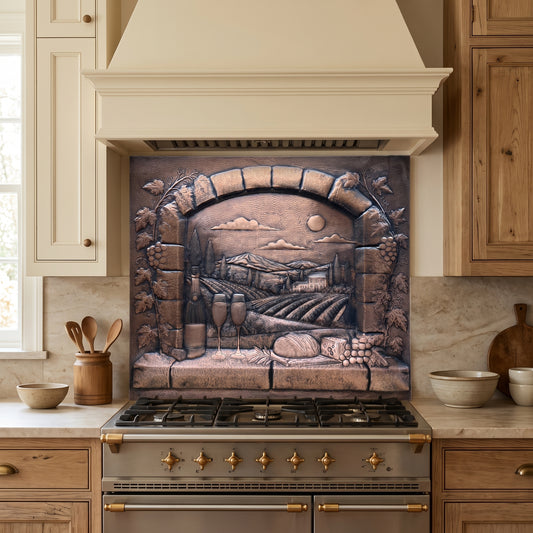Tuscan Vineyard View Copper Kitchen Backsplash