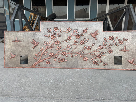 Cherry Blossoms & Hummingbirds Copper Backsplash – Hand-Hammered Custom Metal Wall Art for Kitchen, Stove, or Sink – Made to Order - Natuross