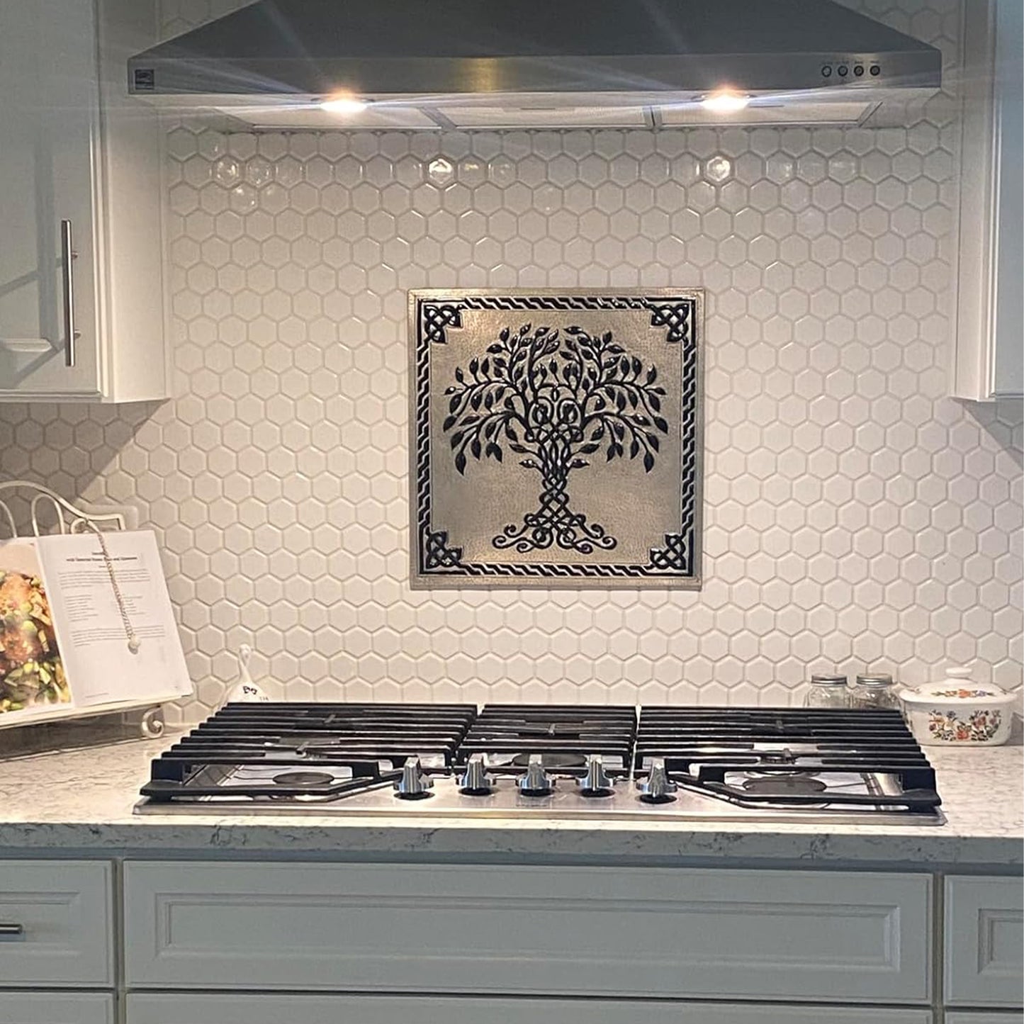 Gray & Black Tree of Life Backsplash | Bold Handmade Copper Kitchen Backsplash Panel - Natuross
