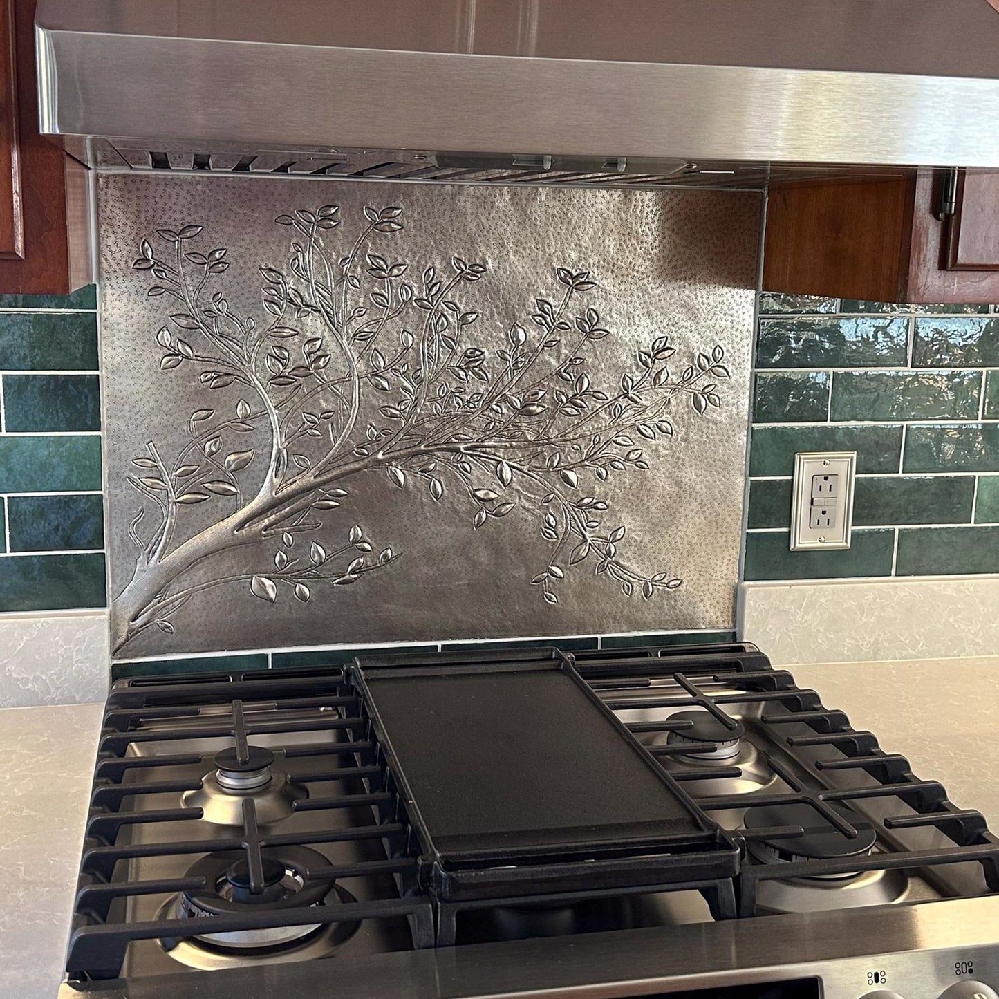 Gray Tree Branches Copper Backsplash | Modern Farmhouse Handmade Copper Kitchen Backsplash Panel