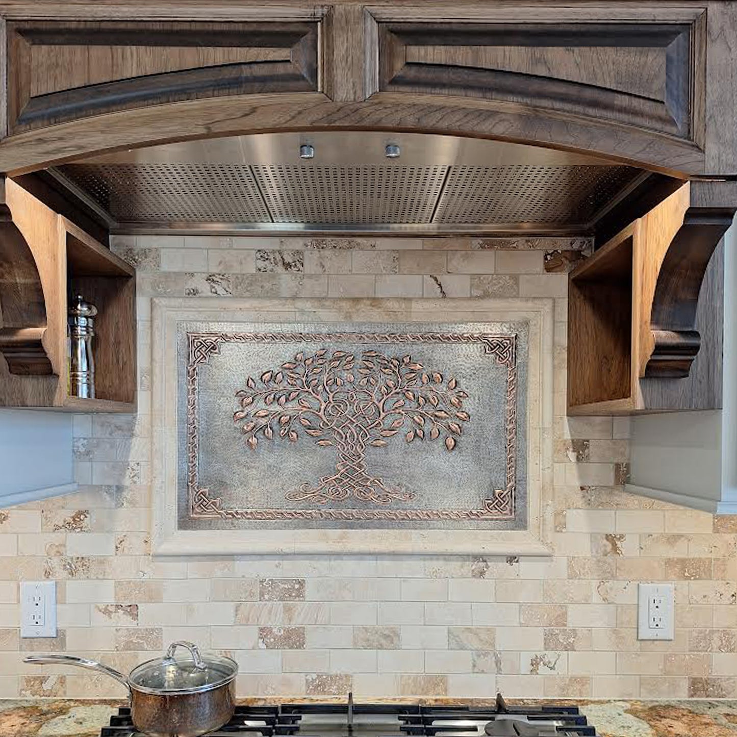 Gray & Copper Tree of Life Backsplash | Two-Tone Handmade Copper Kitchen Wall Art - Natuross