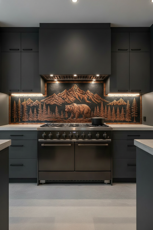 Bear & Mountains Brown Patina - Modern Kitchen Installation