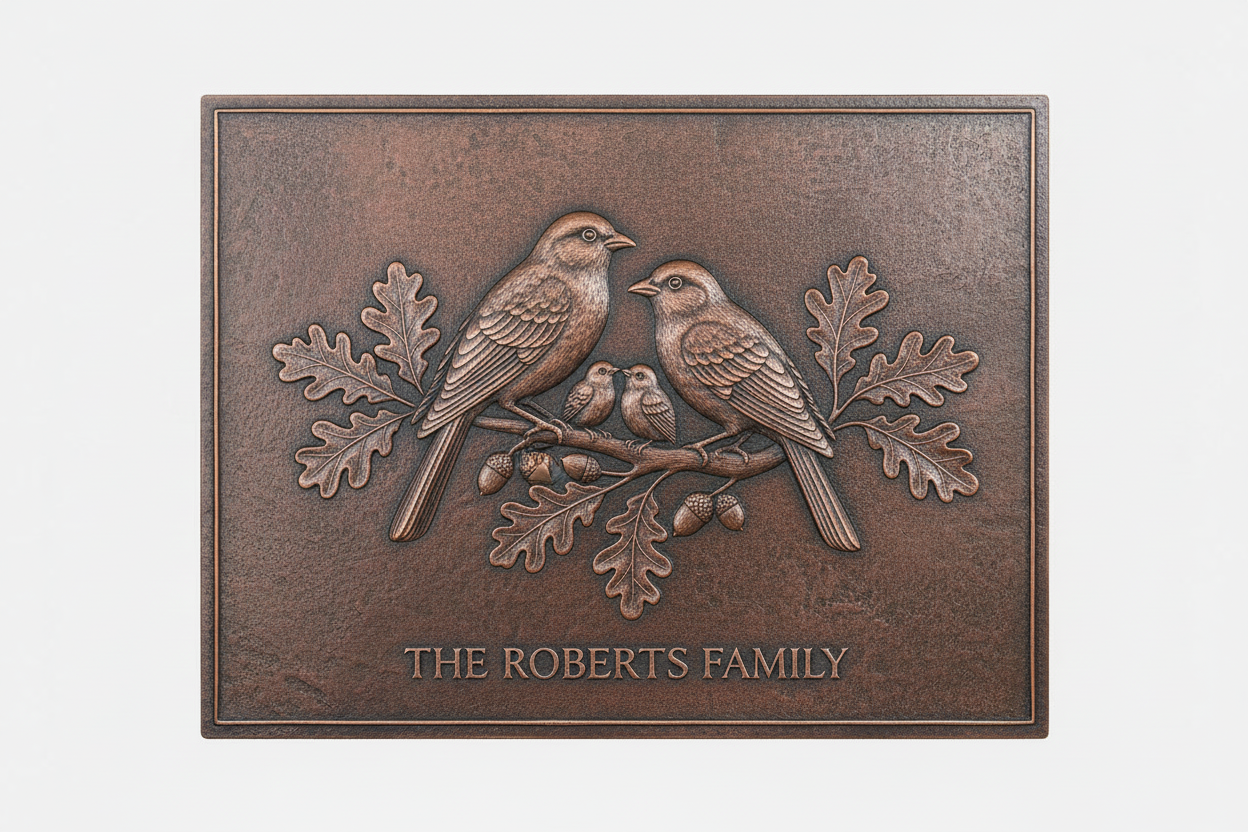 Bird Family brown patina panel