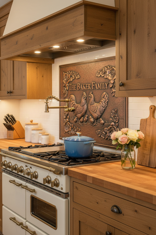 Chickens Roses - vintage farmhouse kitchen