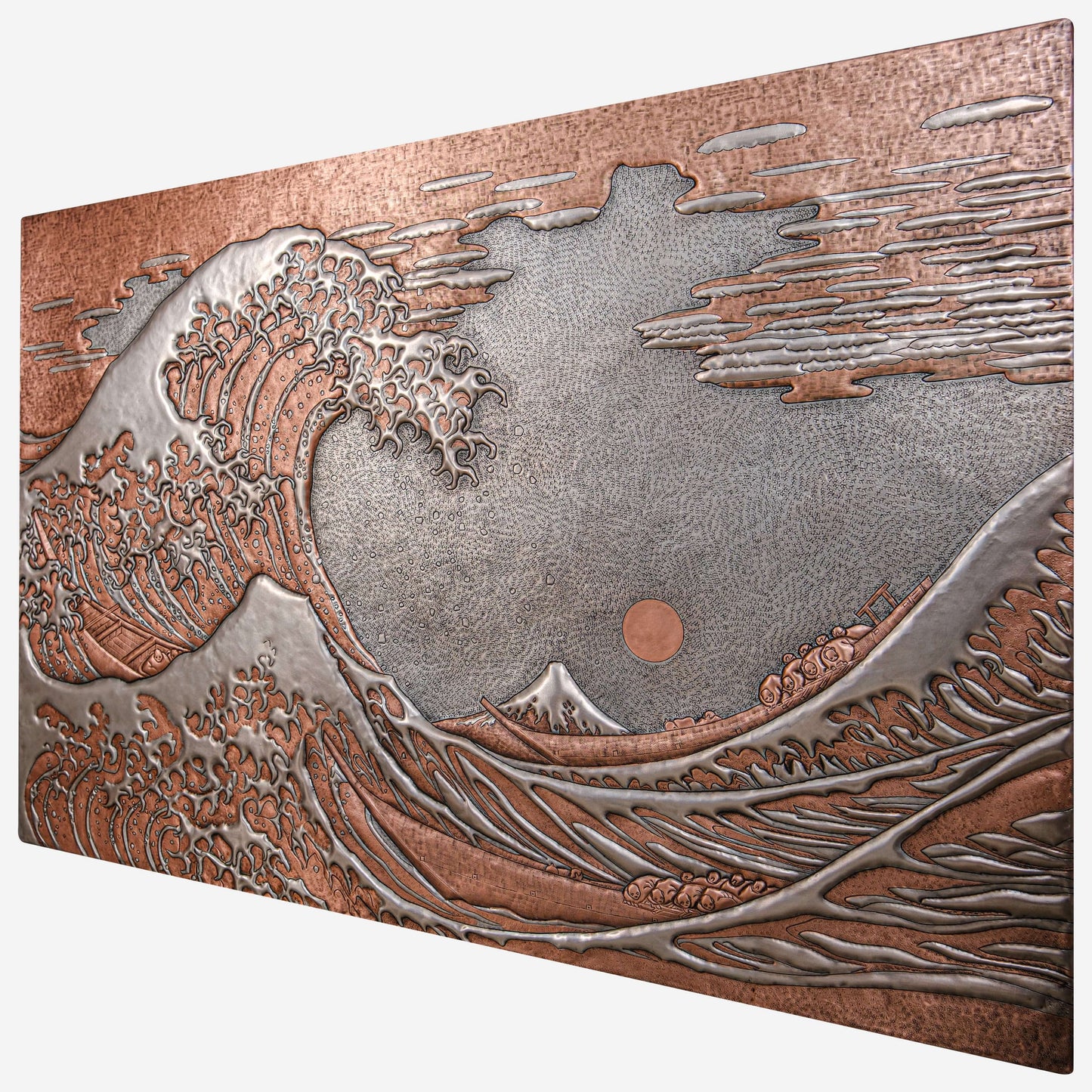 Copper Backsplash Panel (Reproduction of The Great Wave off Kanagawa by Katsushika Hokusai, Silver&Copper Color)