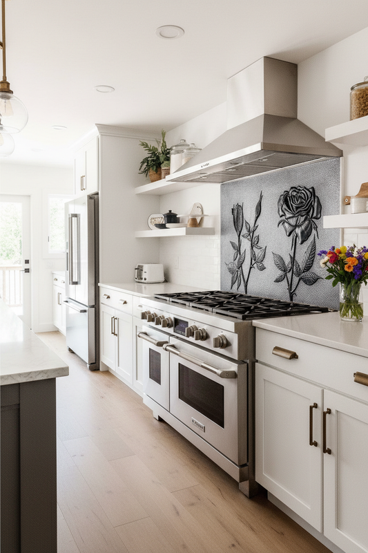 Copper Backsplash Rose Flowers - contemporary kitchen