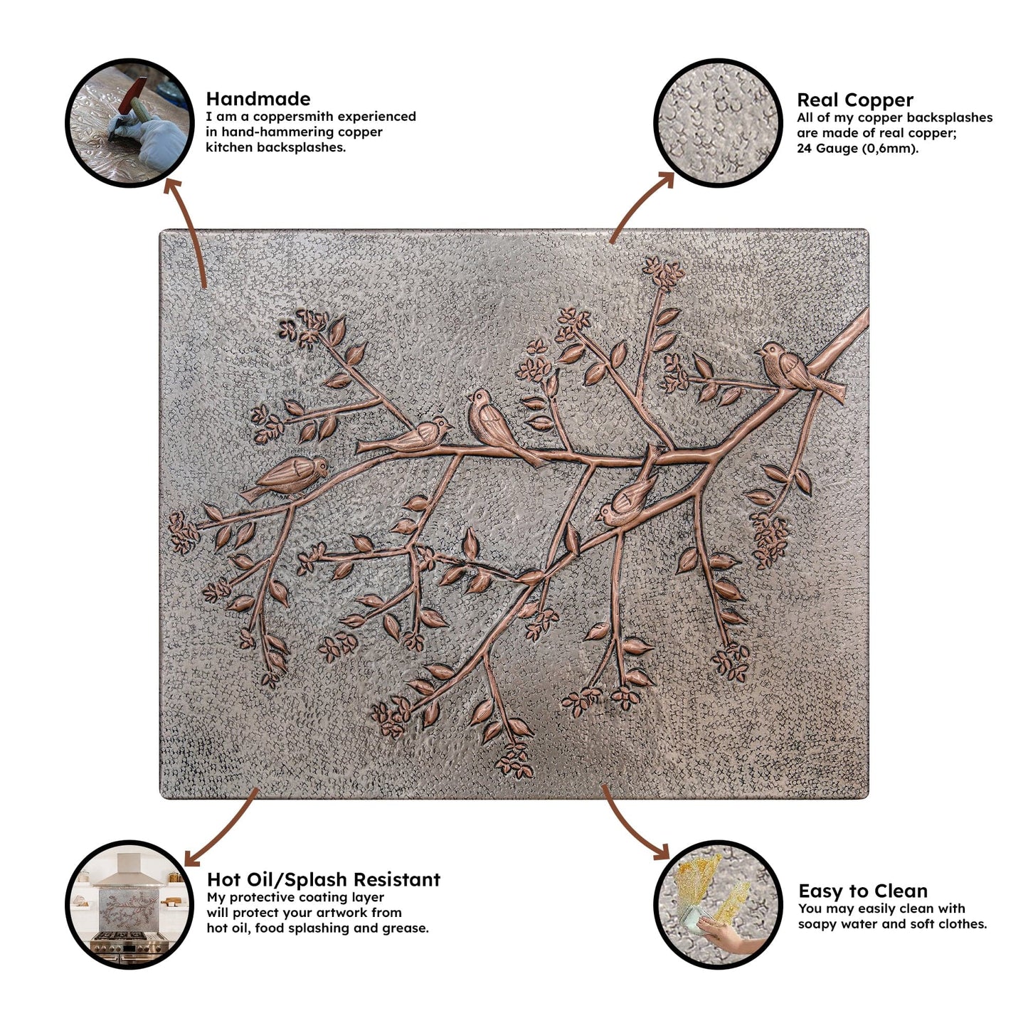 Birds on Tree Branches Kitchen Backsplash Tile