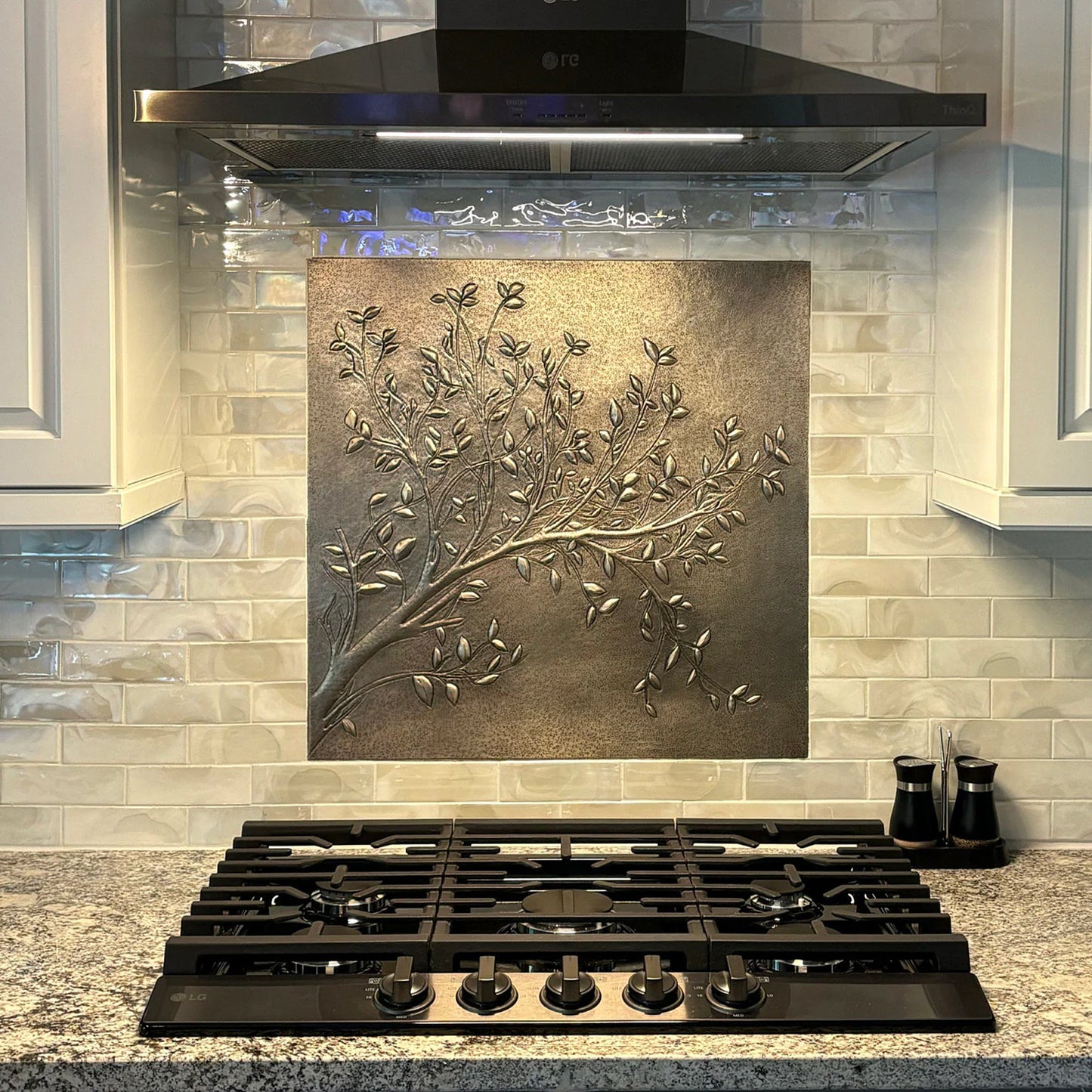 Gray Tree Branches Copper Backsplash | Modern Farmhouse Handmade Copper Kitchen Backsplash Panel