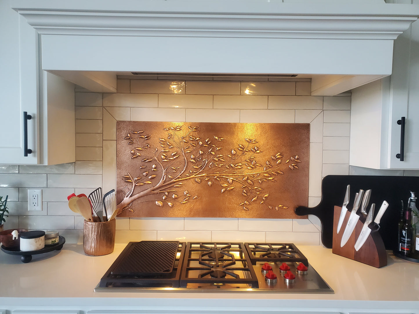 Carrelage de crédence de cuisine rustique – Branches d'arbre en cuivre – Cuivre naturel