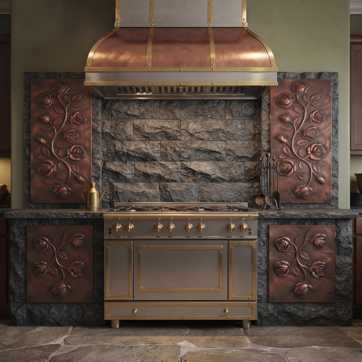 Rose Vine Copper Panel Pair