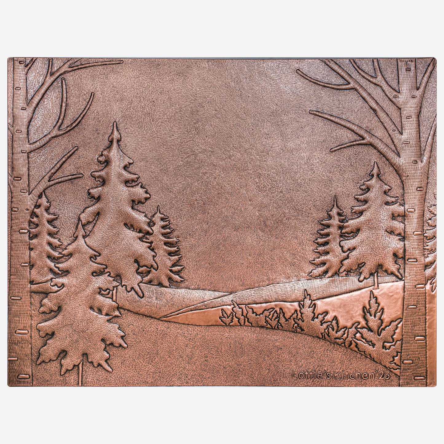 Custom Copper Kitchen Tile - Enchanted Pine and Birch Forest