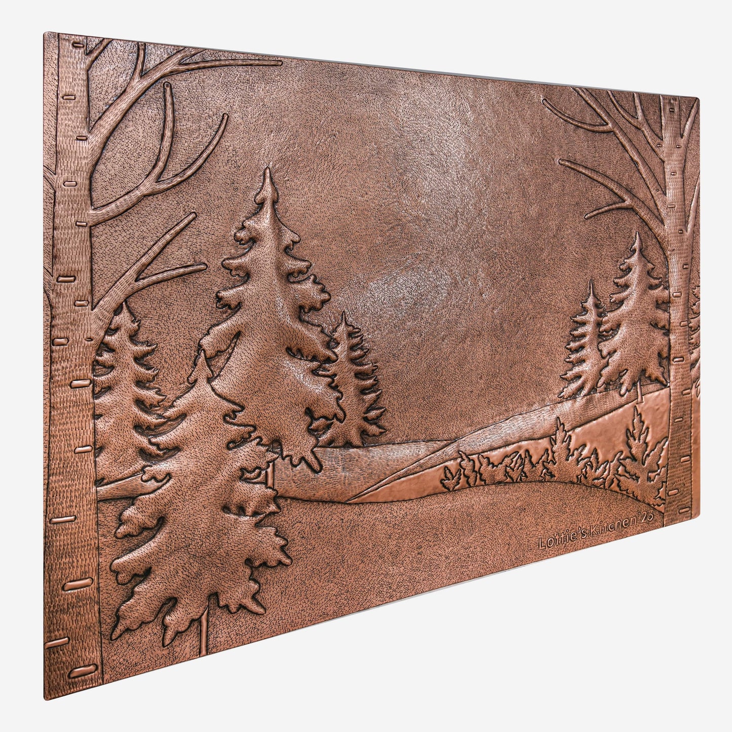 Custom Copper Kitchen Tile - Enchanted Pine and Birch Forest