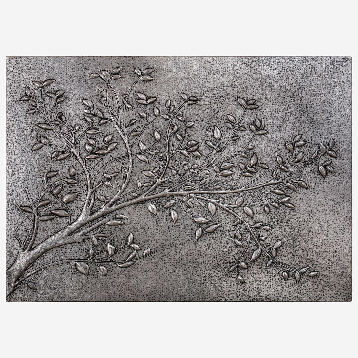 Modern Rustic Elegance with a Hand-Hammered Gray Copper Backsplash
The Rustic Kitchen Backsplash Tile - Copper Tree Branches - Gray Patina is a hand-hammered copper backsplash, blending organic beauty with modern industrial aesthetics. Designed for farmhouse kitchens, modern rustic spaces, and loft-style homes, this artisan-crafted copper tile features a detailed embossed tree branch design, creating a sophisticated focal point.
Each piece is individually handcrafted by skilled artisans, using thousands o