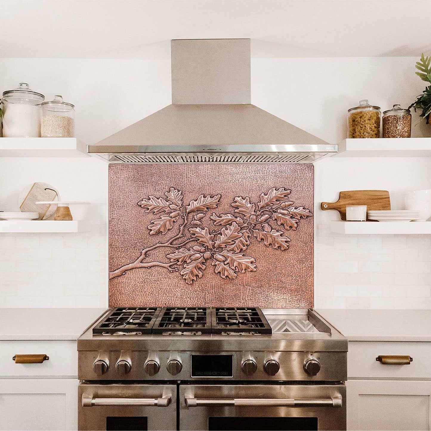 Copper Backsplash Panel (Oak Tree Branches and Acorns)