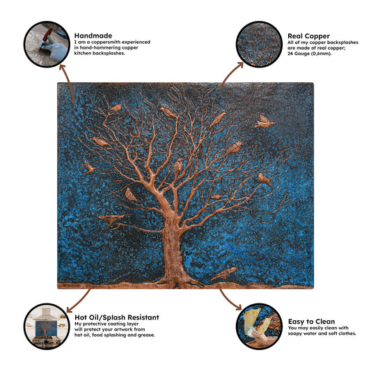 Blue Patina Tree Copper Backsplash