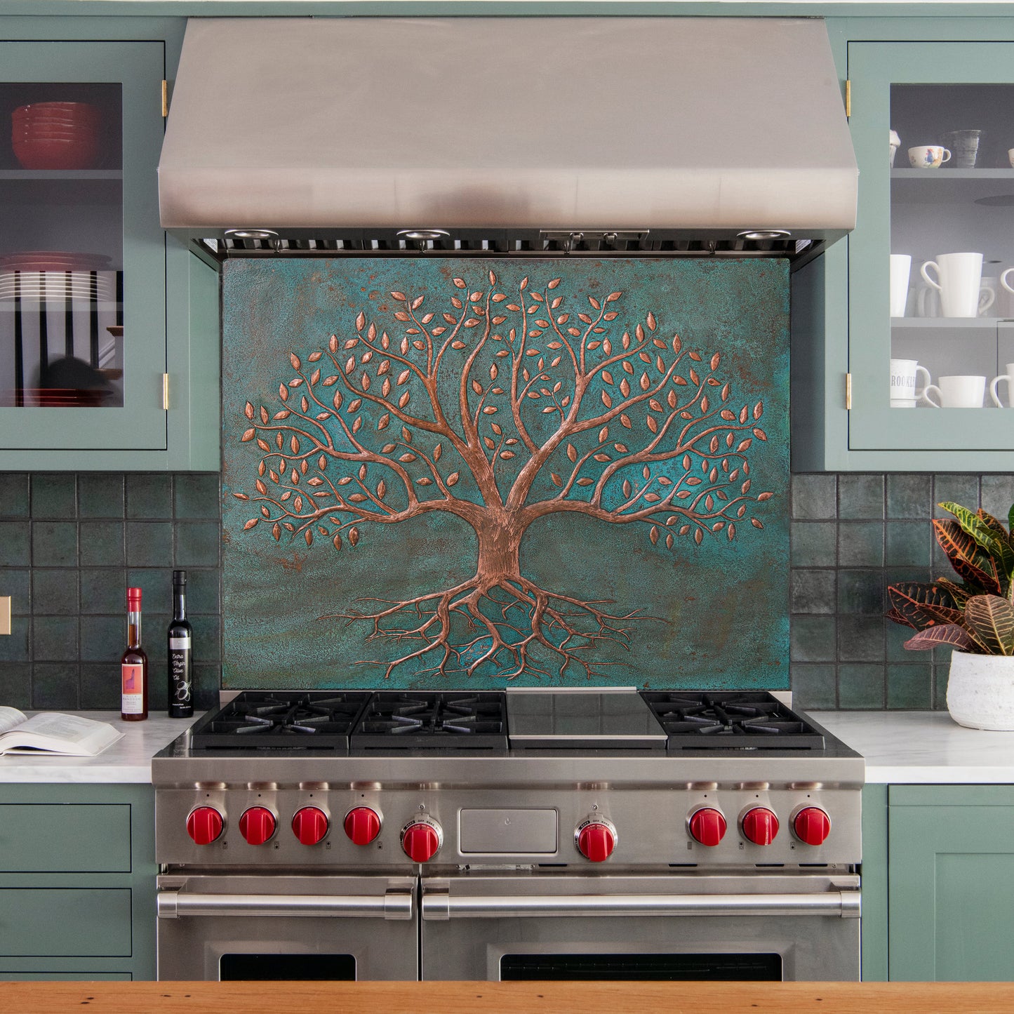 Traditional Kitchen Backsplash Tile - Copper Ancient Tree - Green Patina - Natuross