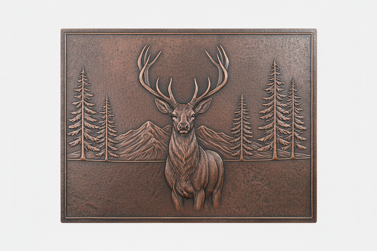 Deer in Forest clean design brown patina panel