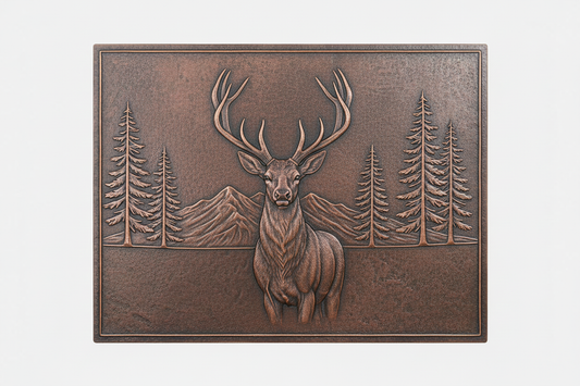 Deer in Forest clean design brown patina panel