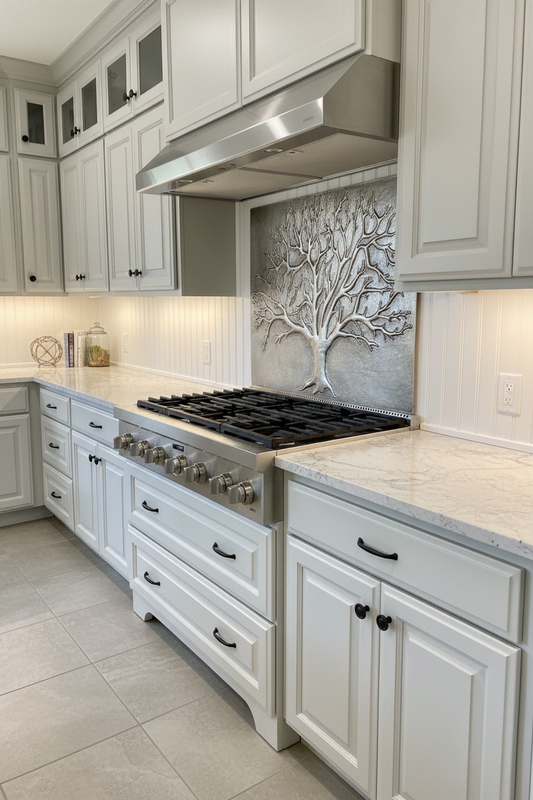 Eternal Tree Copper Backsplash Gray - ultra-luxury left angle
