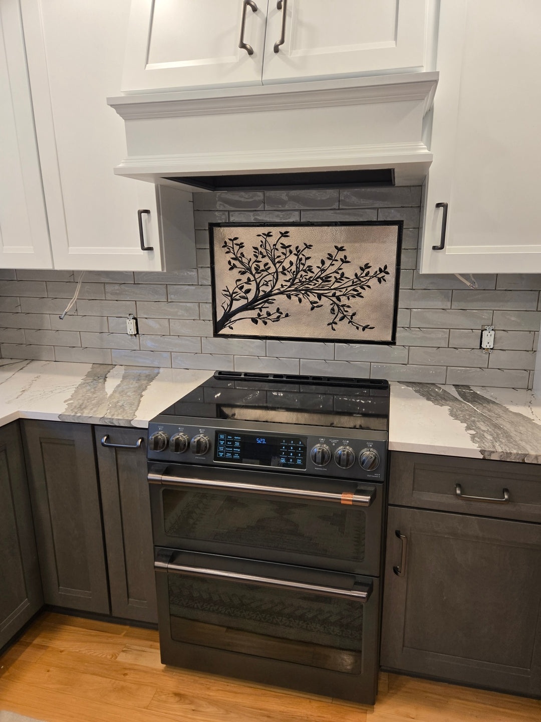 Gray & Black Copper Tree Branches Backsplash | Modern Copper Kitchen Backsplash Panel - Natuross