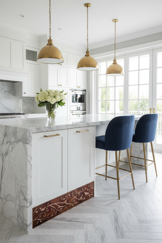 Fire Copper Tree Branches Panel Kitchen Island Toe Kick Portrait High Detail Decorated