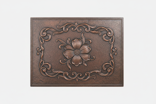 Floral Scroll brown patina panel corrected