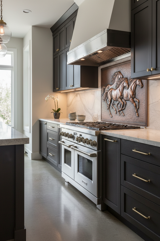 Galloping Horses Copper Wall Art - premium closer left angle