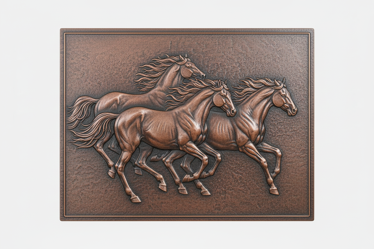 Galloping Horses corrected brown patina panel