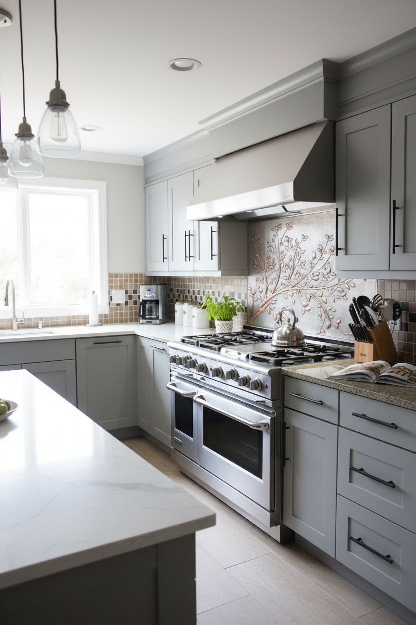 Gray & Copper Backsplash - modern kitchen installation