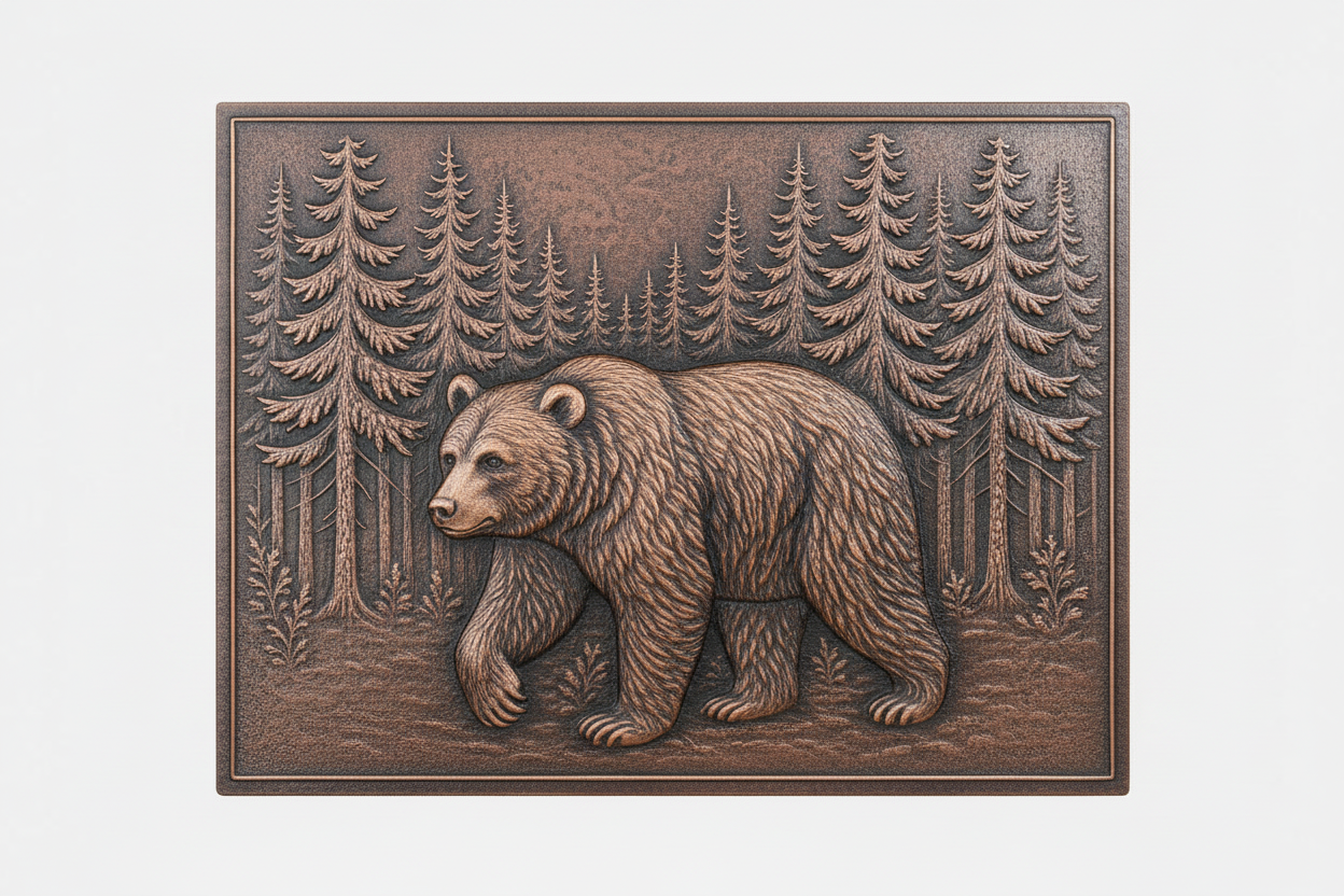 Hand-Hammered Copper Bear Forest brown patina panel