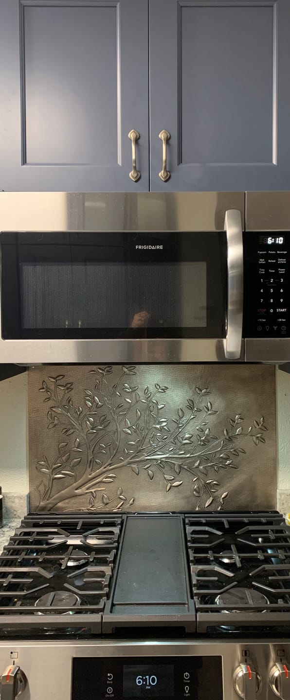 Gray Tree Branches Copper Backsplash | Modern Farmhouse Handmade Copper Kitchen Backsplash Panel