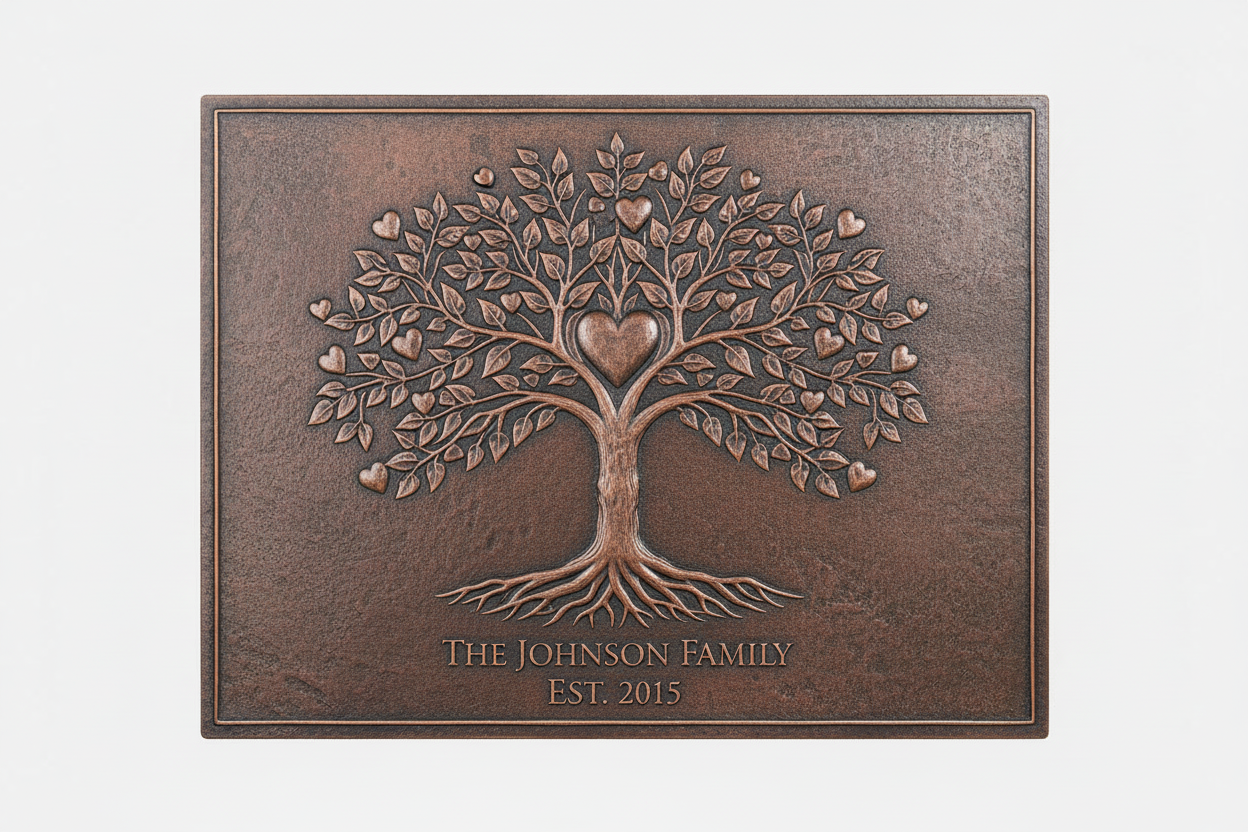 Heart Tree of Life correct brown patina with text