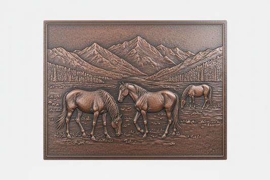 Horses in Valley brown patina panel corrected