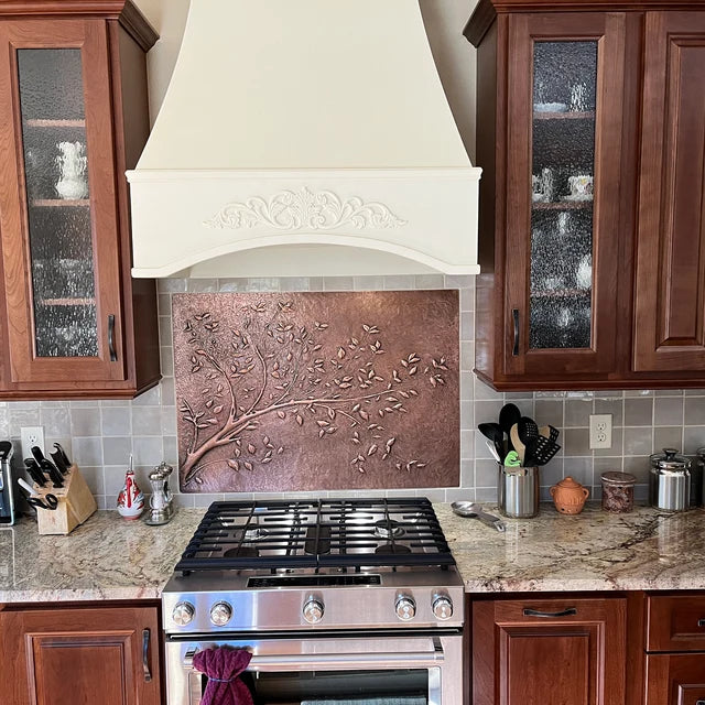 Rustic Brown Copper Tree Branches Backsplash | Handmade Farmhouse Kitchen Wall Art - Natuross