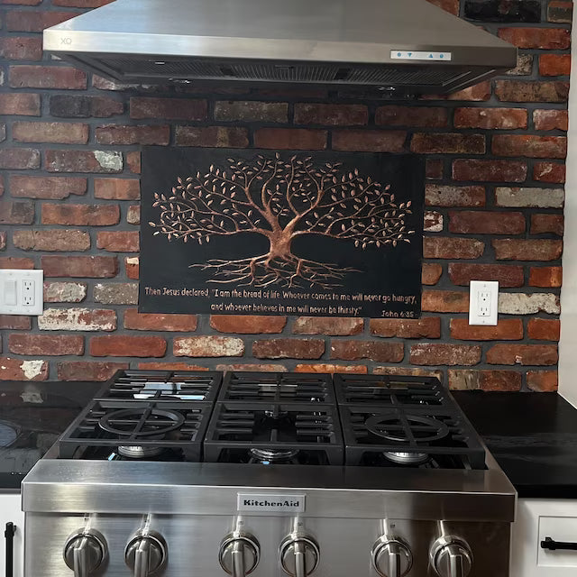 Black Tree With Roots Copper Backsplash | Modern Luxury Handmade Copper Kitchen Backsplash Pane - Natuross