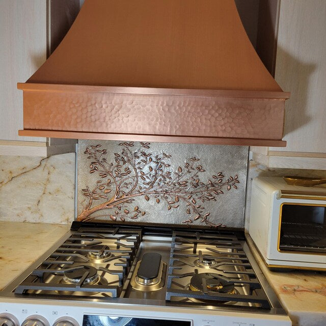 Gray Copper Tree Branches Backsplash | Handmade Copper Kitchen Backsplash Tile
