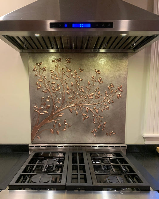 Gray Copper Tree Branches Backsplash | Handmade Copper Kitchen Backsplash Tile - Natuross