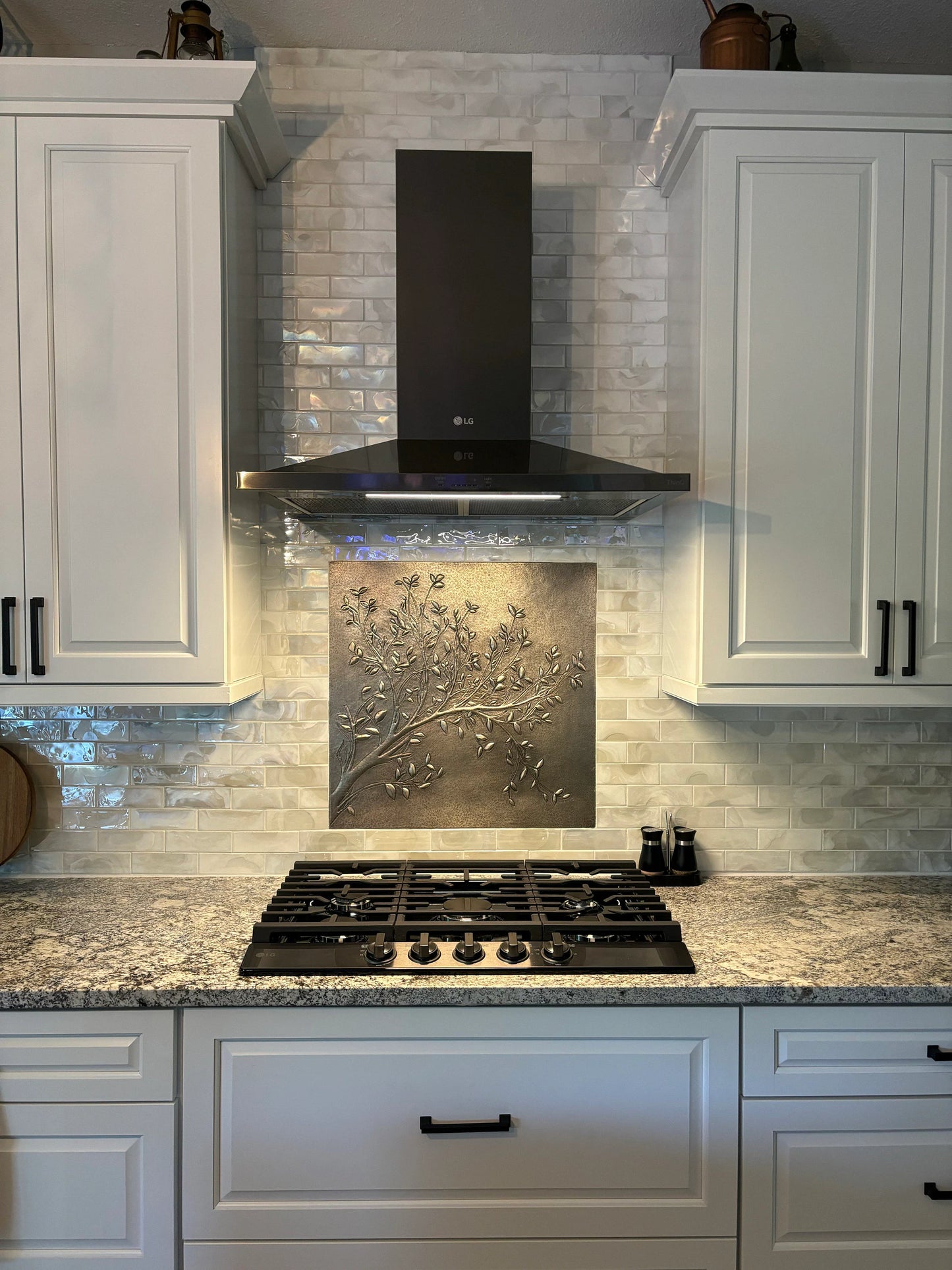 Gray Tree Branches Copper Backsplash | Modern Farmhouse Handmade Copper Kitchen Backsplash Panel