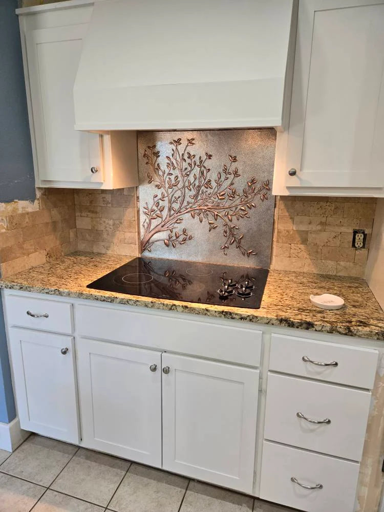 Gray Copper Tree Branches Backsplash | Handmade Copper Kitchen Backsplash Tile