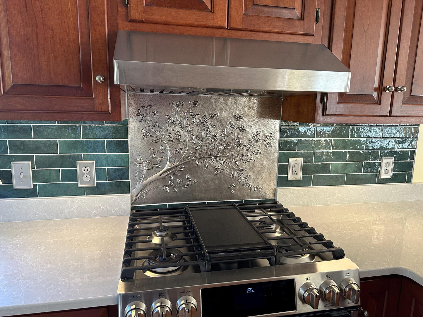 Gray Tree Branches Copper Backsplash | Modern Farmhouse Handmade Copper Kitchen Backsplash Panel