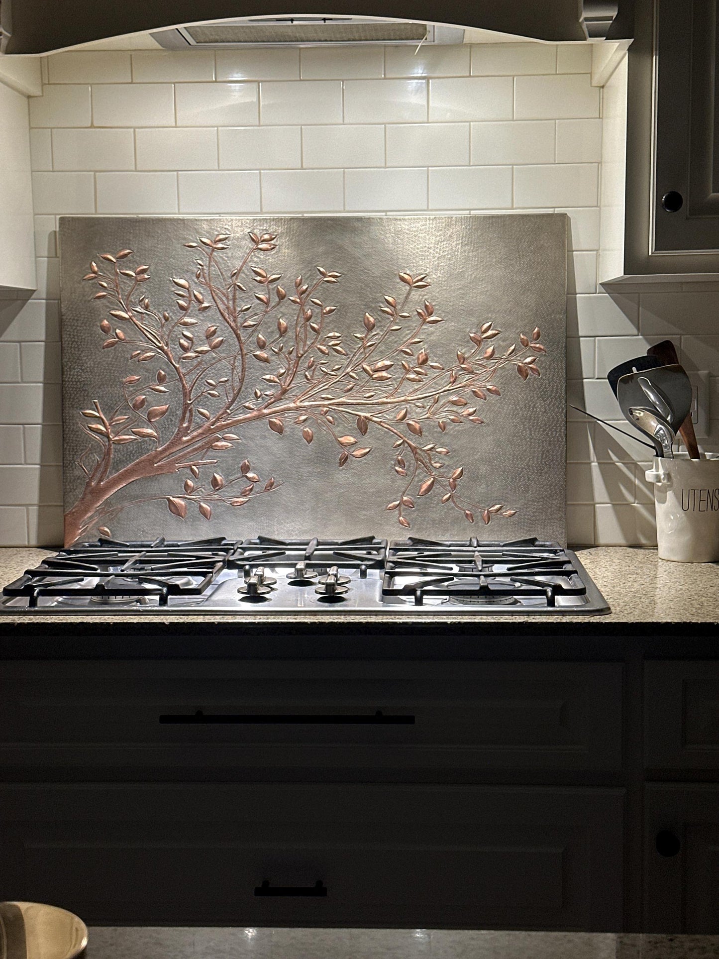 Gray Copper Tree Branches Backsplash | Handmade Copper Kitchen Backsplash Tile