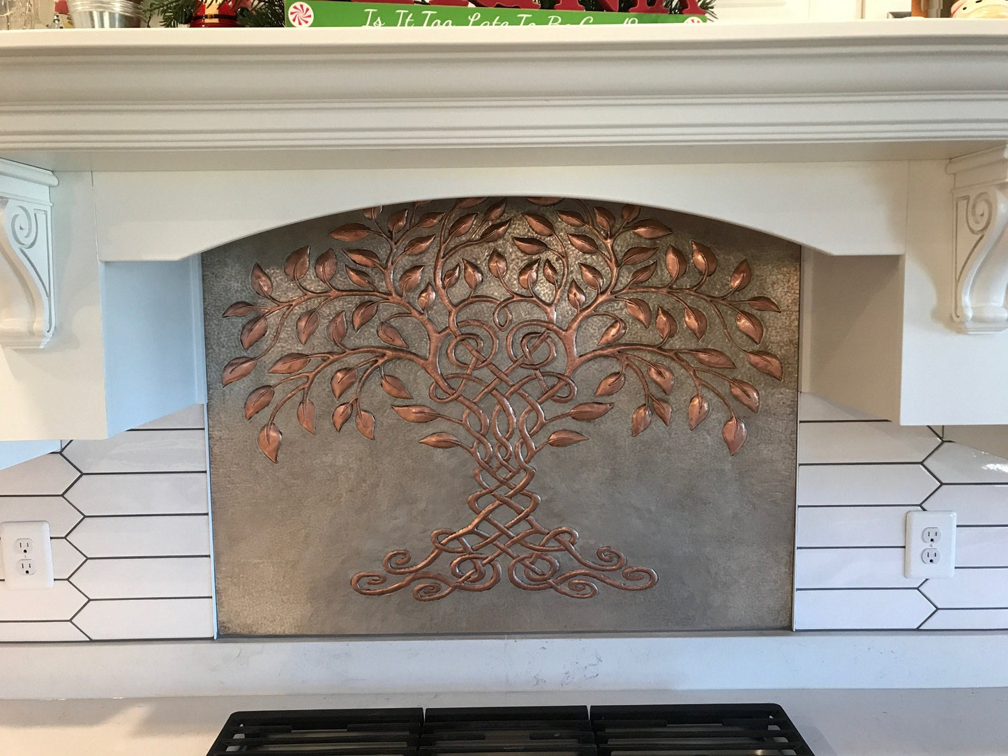 Celtic Tree of Life Copper Backsplash – Gray & Copper Patina | Custom Handmade Kitchen Wall Tile - Natuross