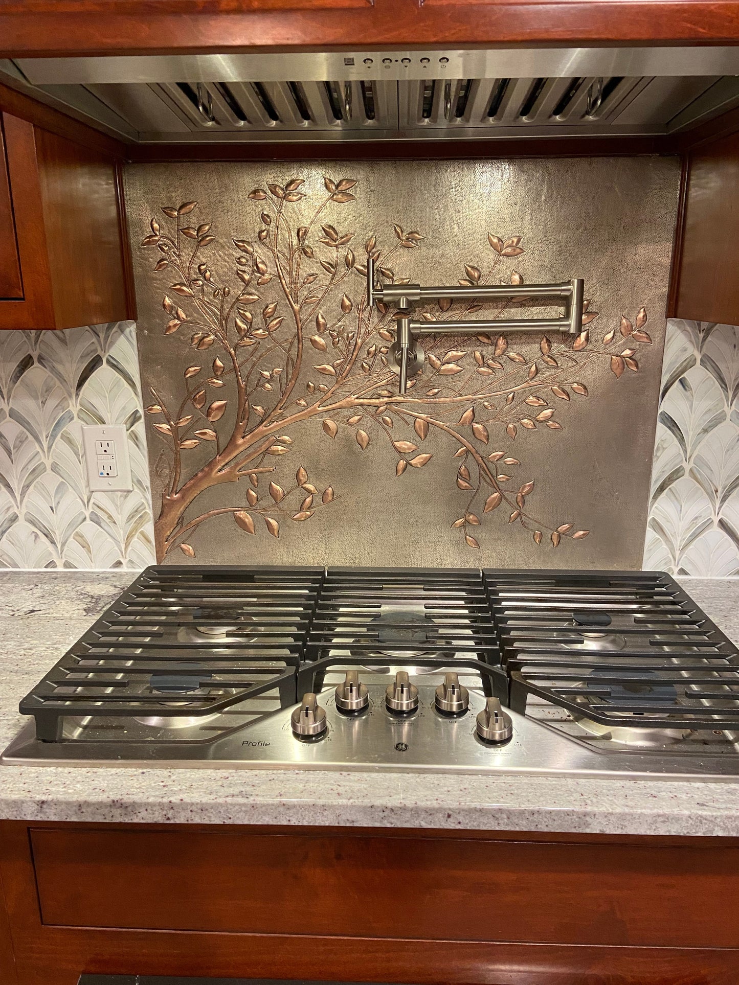 Gray Copper Tree Branches Backsplash | Handmade Copper Kitchen Backsplash Tile