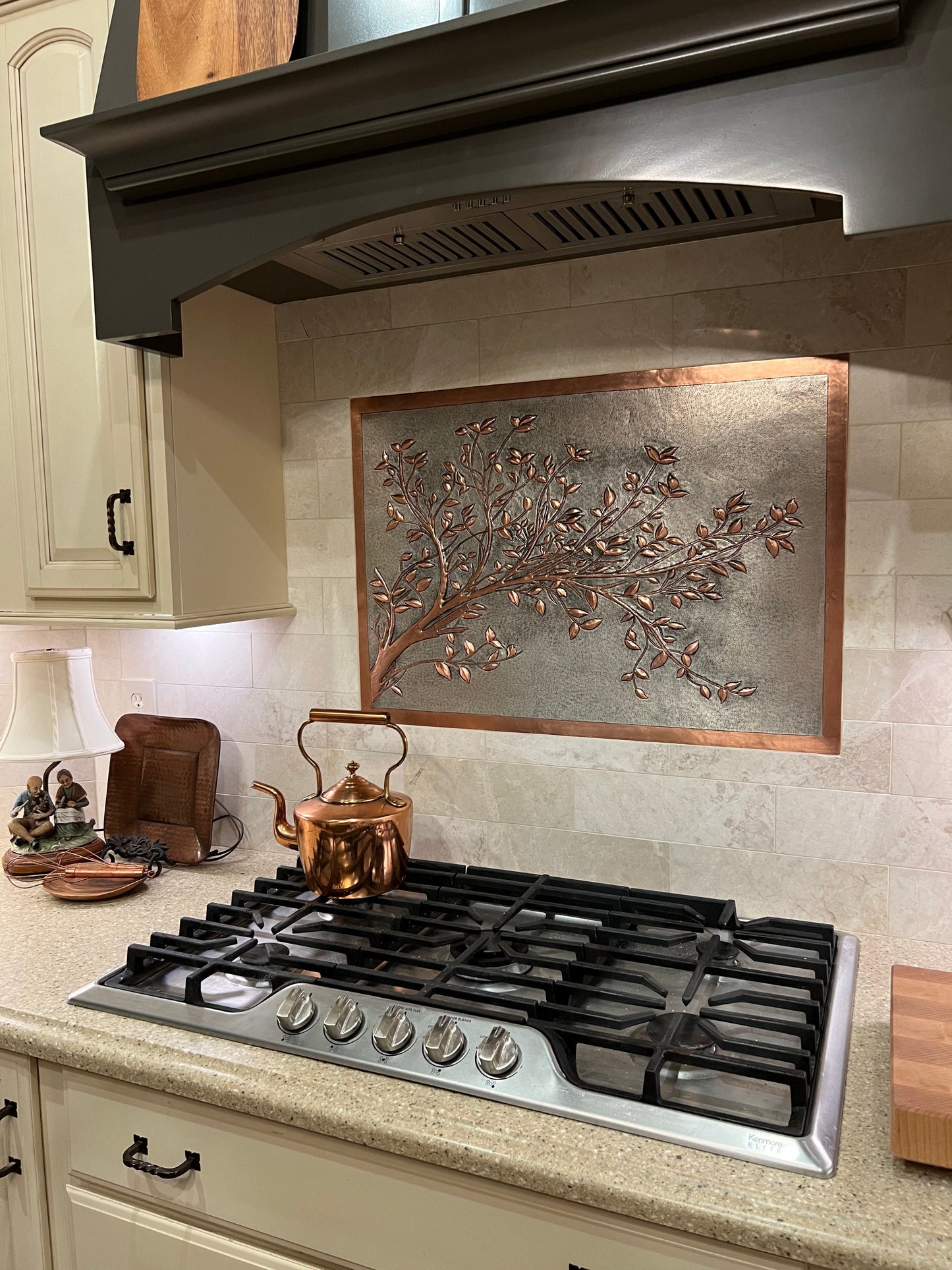 Gray Copper Tree Branches Backsplash | Handmade Copper Kitchen Backsplash Tile