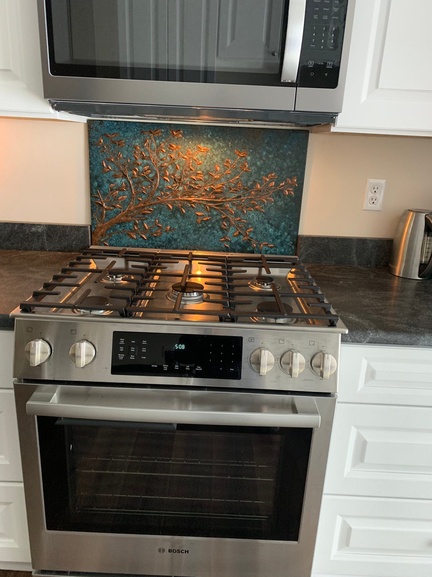 Blue Copper Tree Branches Backsplash | Artistic Handmade Copper Kitchen Backsplash Panel - Natuross